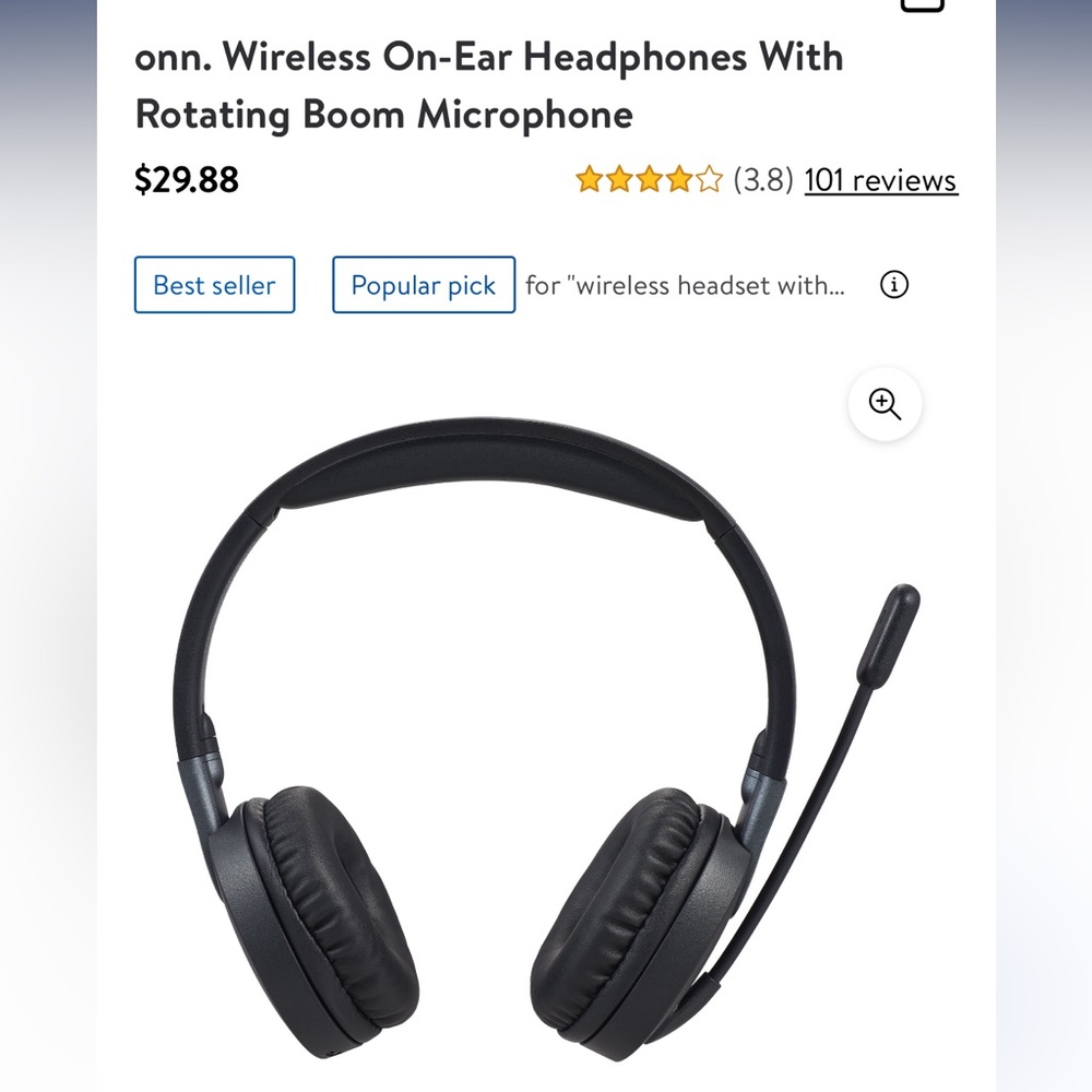 onn. Wireless On-Ear Headphones With Rotating Boom Microphone